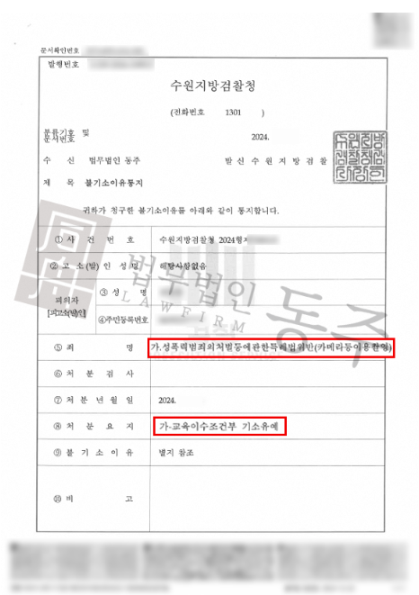 수원지검 기소유예 처분 통지문